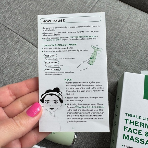 Like new! Mario Badescu Thermal Face & Neck Massager - Red, Blue, Green Light - Picture 4 of 9